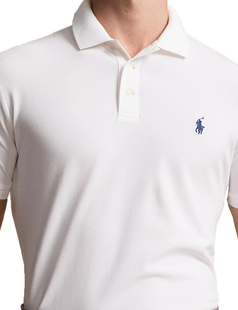 Pólo Slim Fit Branco Logotipo Azul
