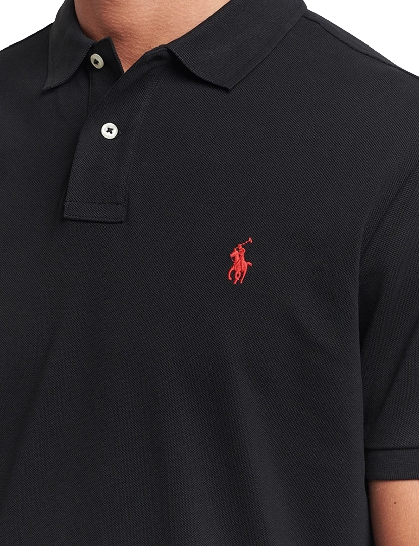Pólo Slim Fit Preto Logotipo Vermelho