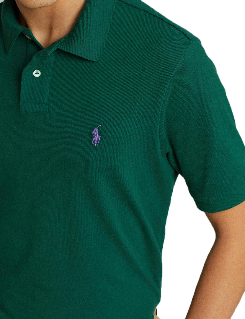 Pólo Sim Fit Verde Logotipo Roxo