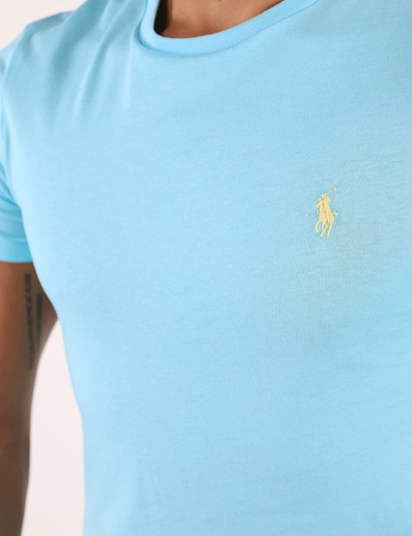 T-Shirt Slim Fit Azul Celeste Logotipo Branco