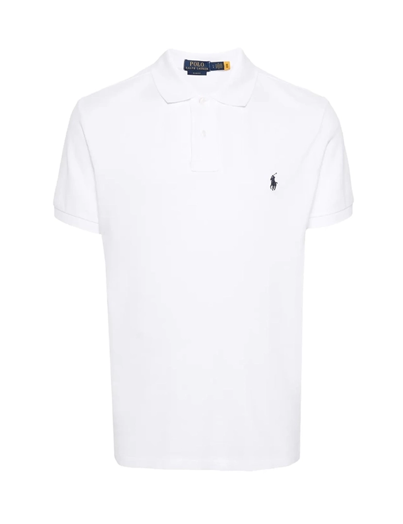 Pólo Slim Fit Branco Logotipo Azul