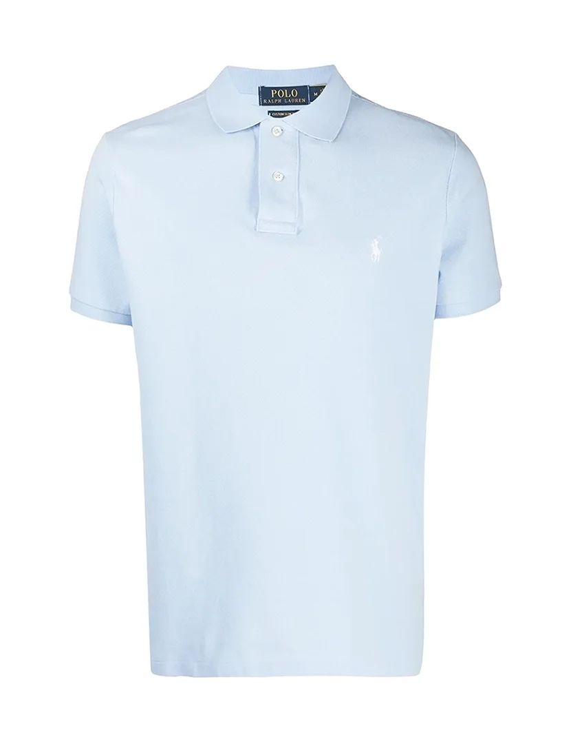 Pólo Slim Fit Azul Claro Logotipo Branco