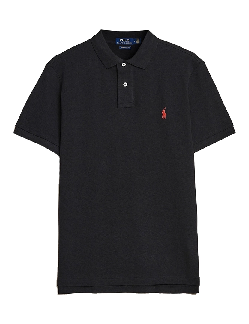 Pólo Slim Fit Preto Logotipo Vermelho