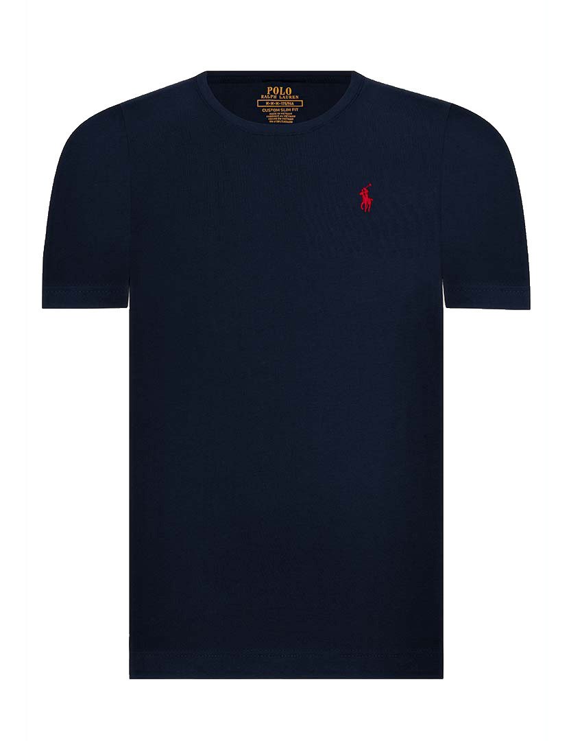 T-Shirt Slim Fit Azul Marinho Logotipo Vermelho