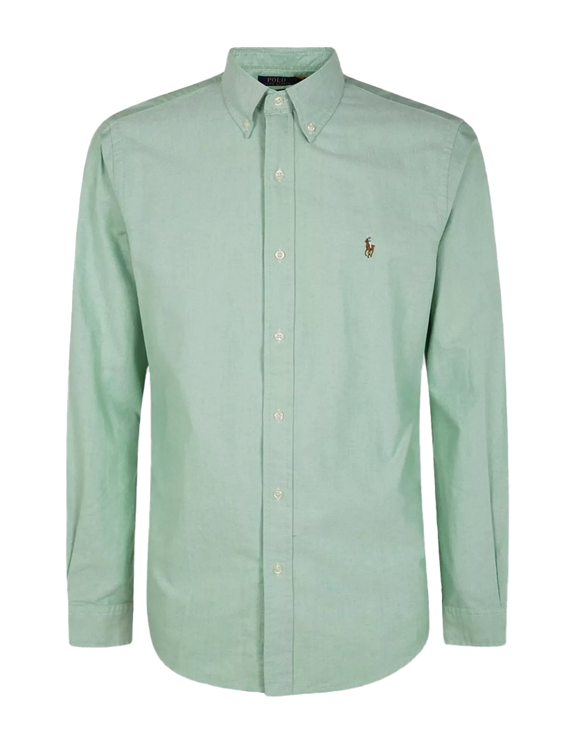 Camisa Homem Slim Fit Verde Logotipo Castanho