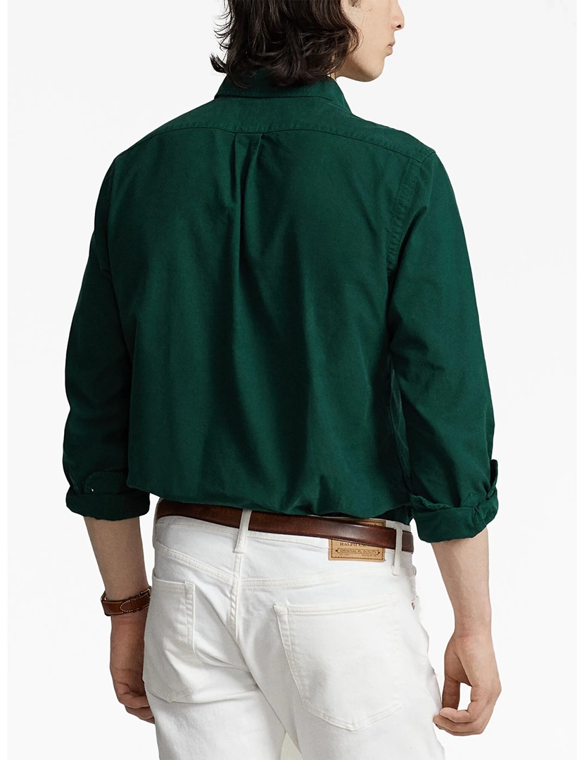 Camisa Homem Slim Fit Verde Escuro Logotipo Azul