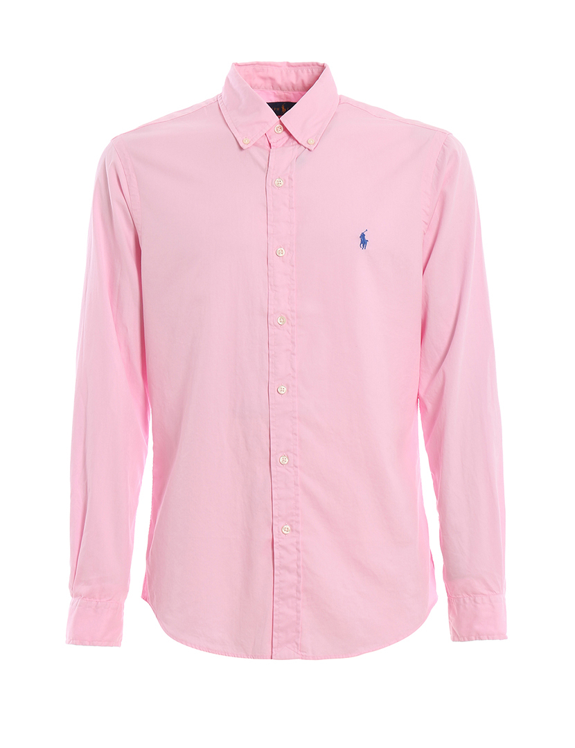 Camisa Homem Custom Fit Rosa Logotipo Azul