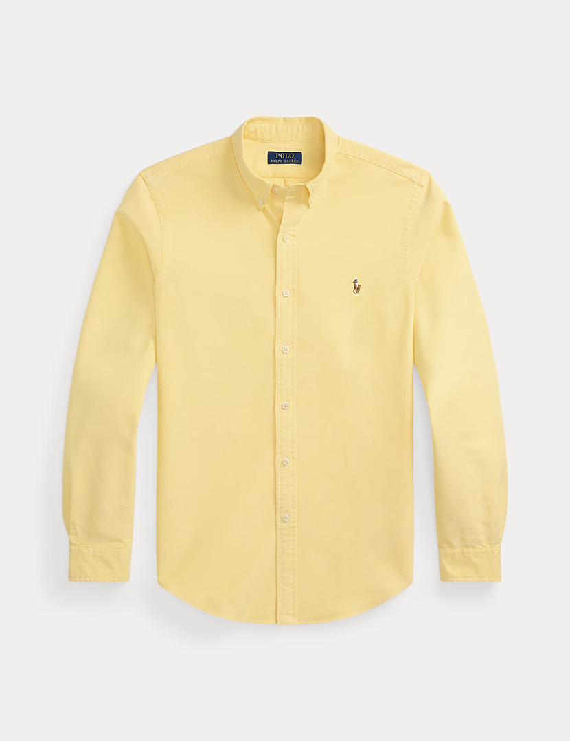 Camisa Homem Custom Fit Amarelo Logotipo Castanho