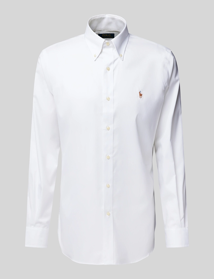Camisa Homem Custom Fit Branco Logotipo Castanho