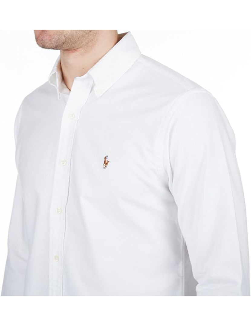 Camisa Homem Custom Fit Branco Logotipo Castanho