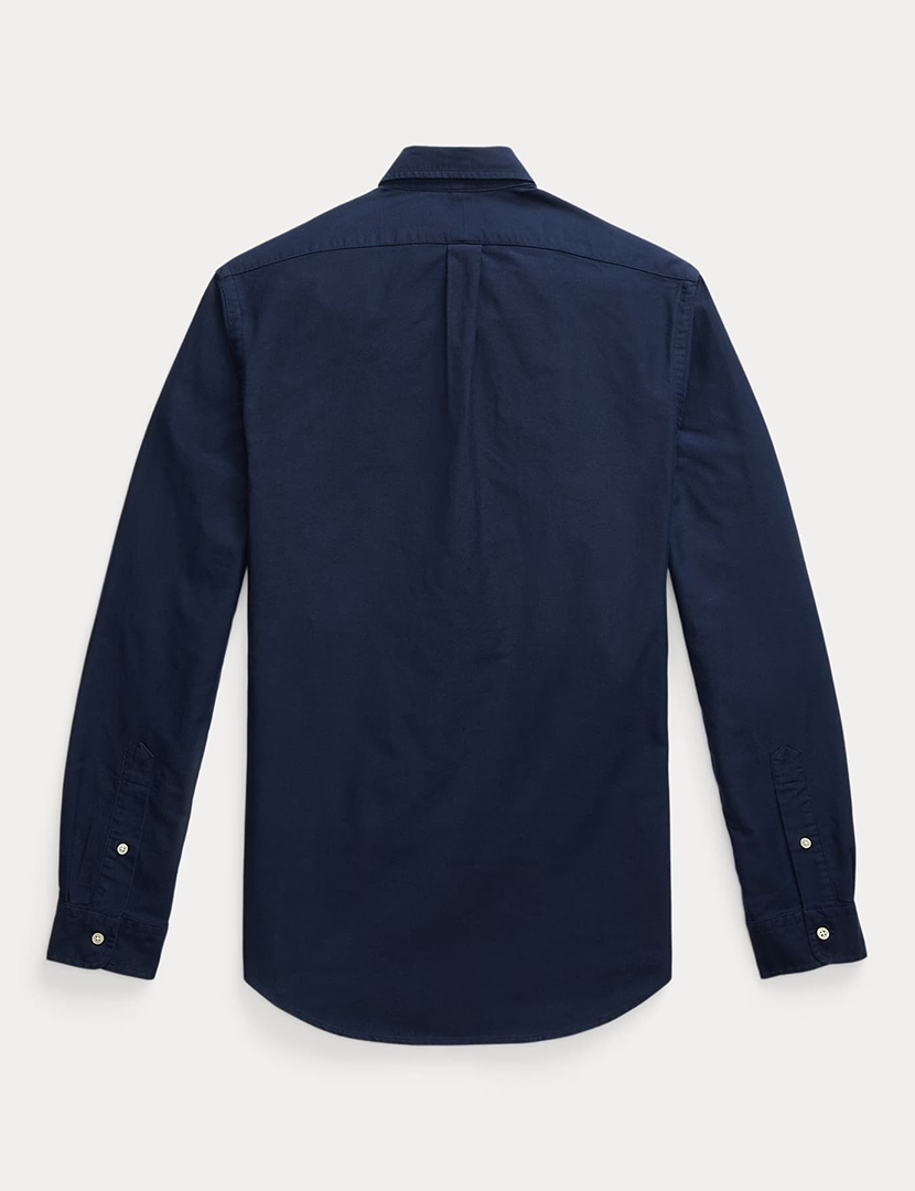 Camisa Homem Custom Fit Azul Navy Logotipo Castanho
