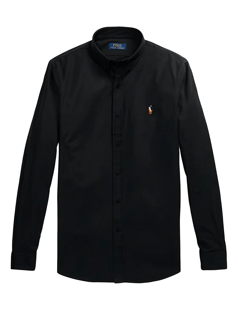 Camisa Homem Custom Fit Preto Logotipo Castanho