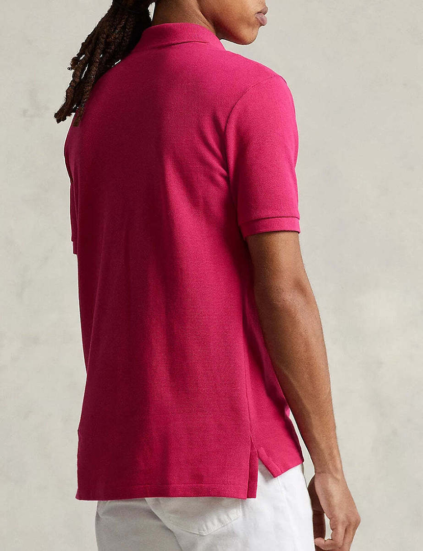 Pólo Slim Fit Rosa Logotipo Azul