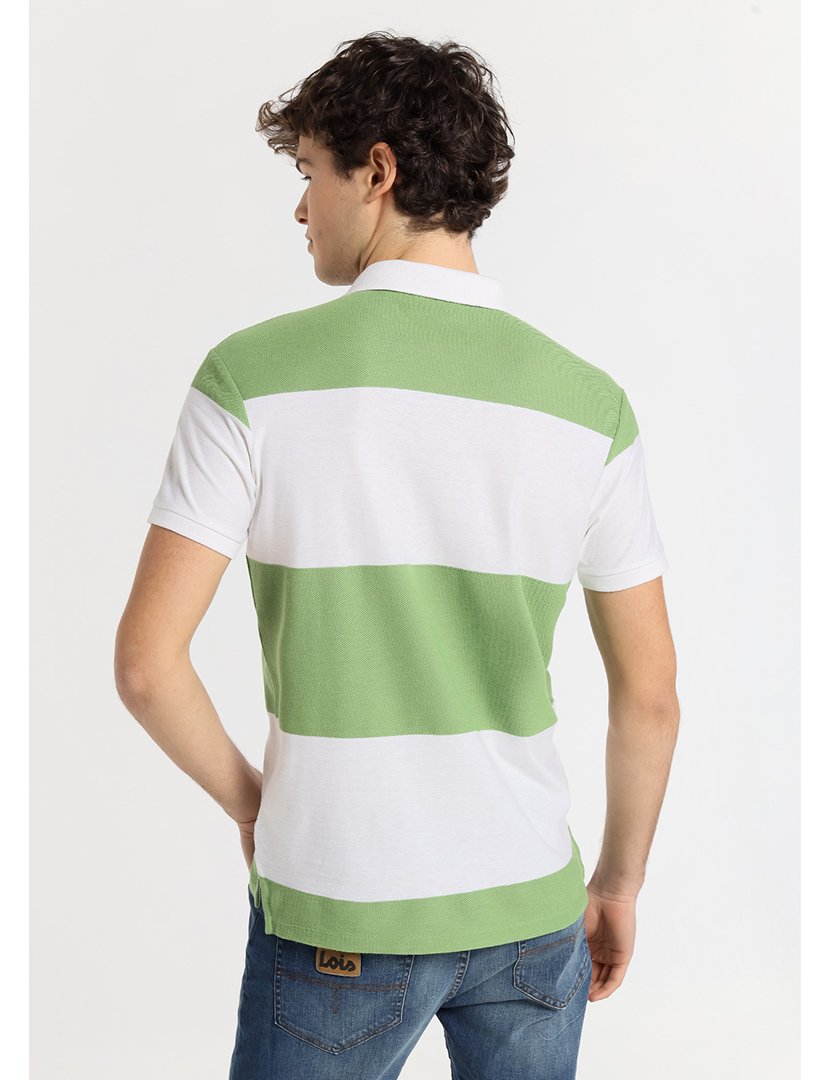 Pólo Homem Riscas Branco e Verde