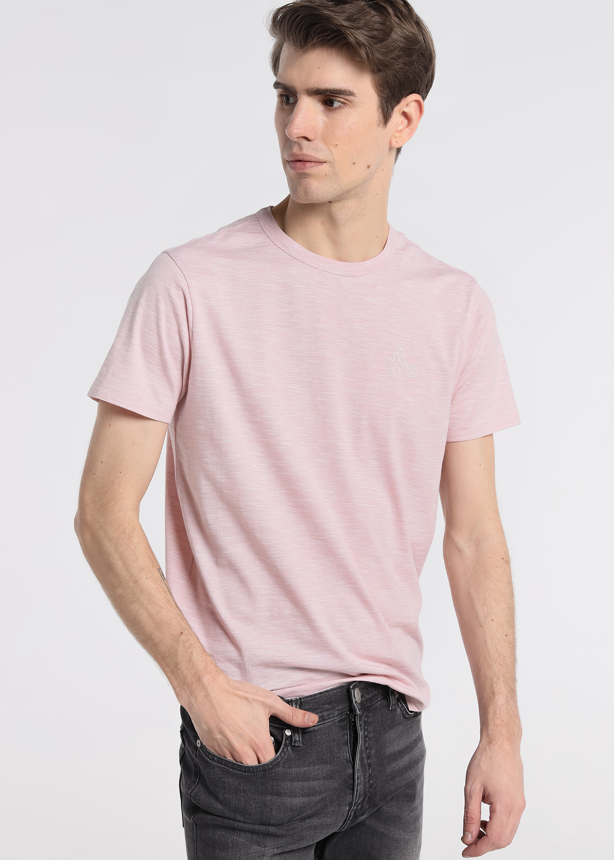 T-Shirt Homem Pin Stripe Logo Rosa