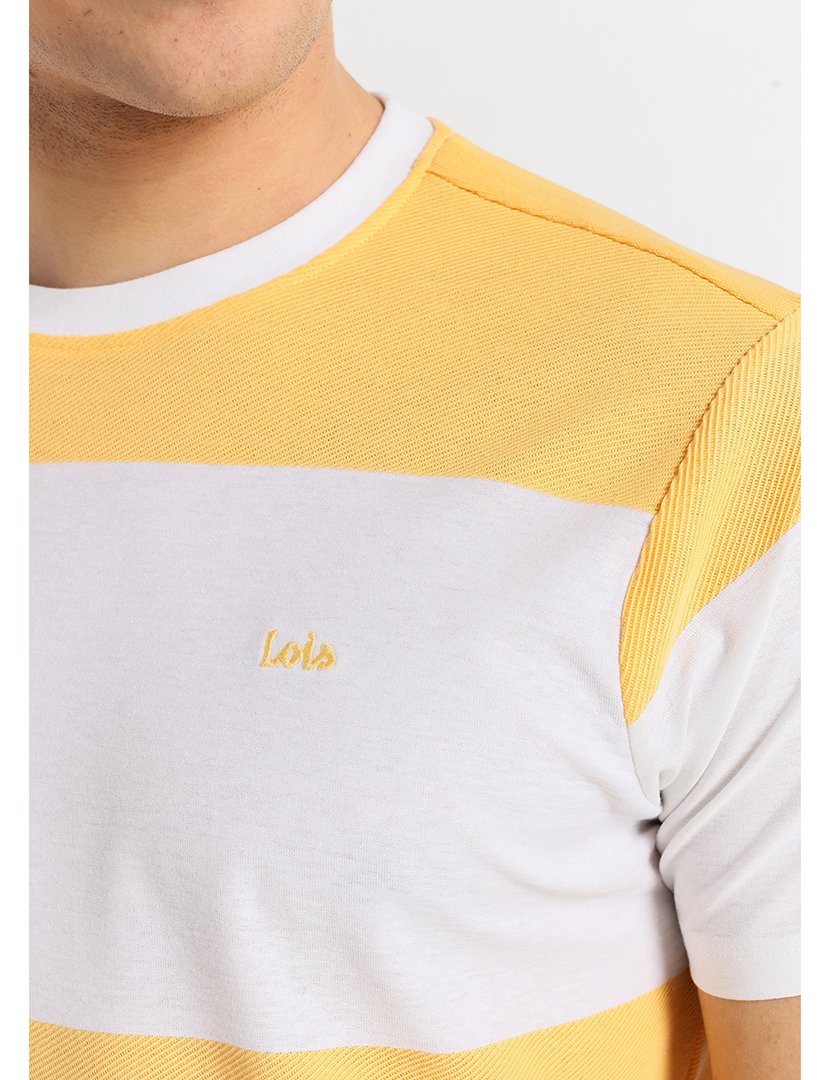 T-Shirt Homem com Riscas Branco e Amarelo