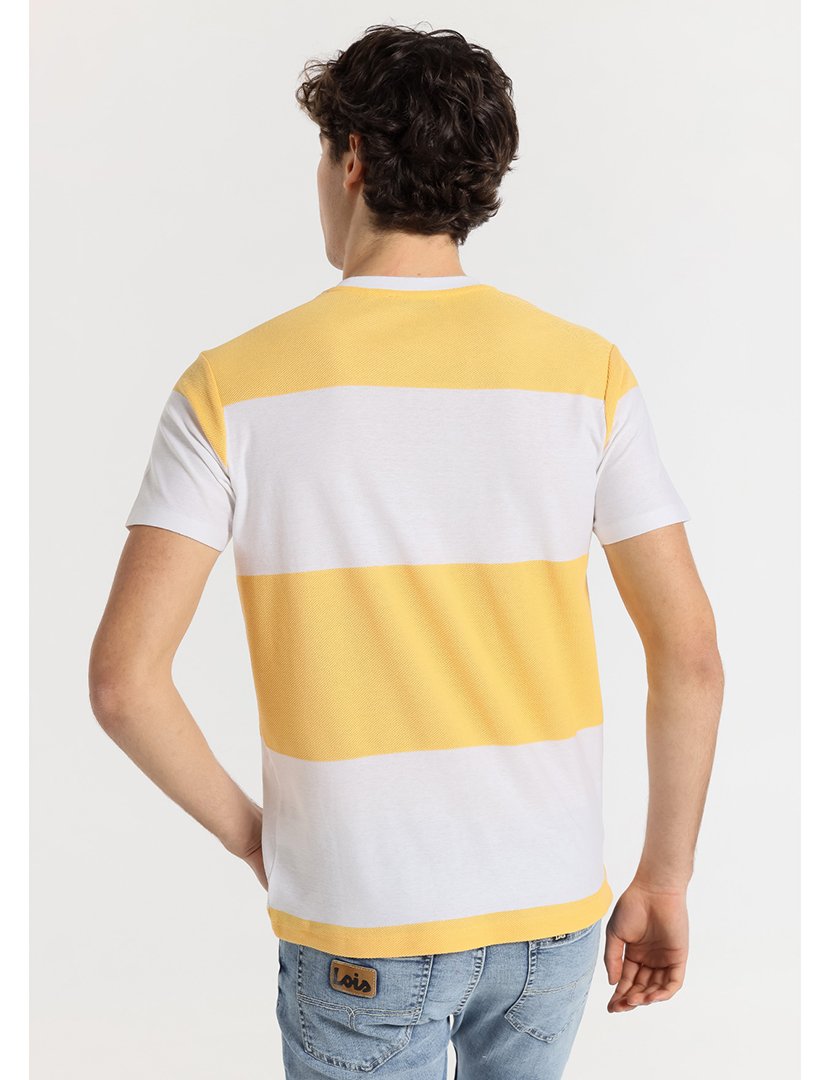 T-Shirt Homem com Riscas Branco e Amarelo