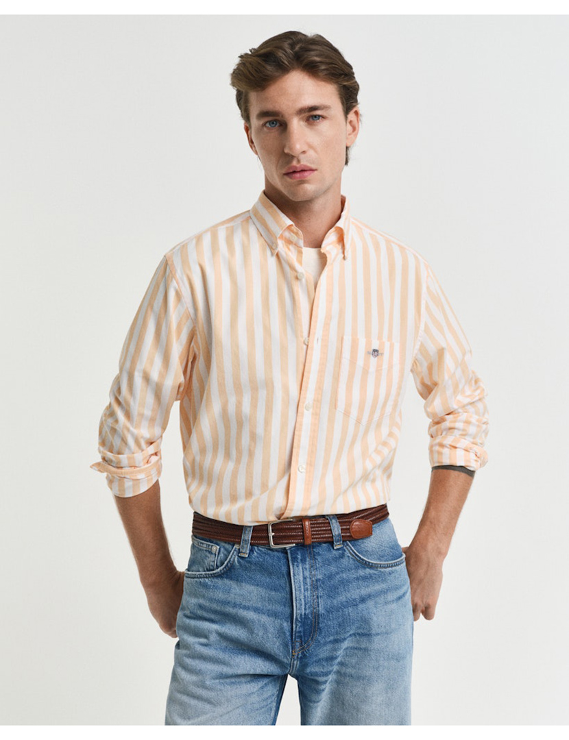 Camisa de manga comprida clássica riscas Castanho