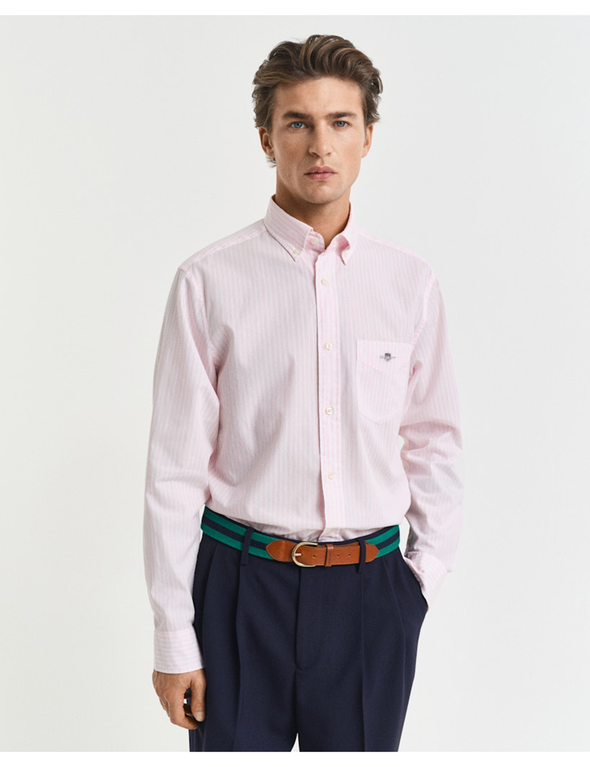 Camisa de manga comprida clássica riscas Rosa