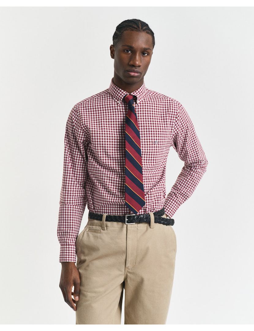 Camisa de manga comprida clássica gingham Vermelho