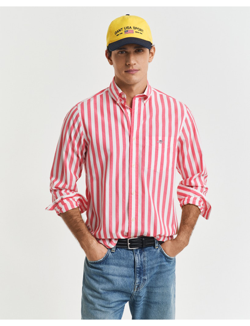 Camisa de manga comprida clássica riscas Vermelho