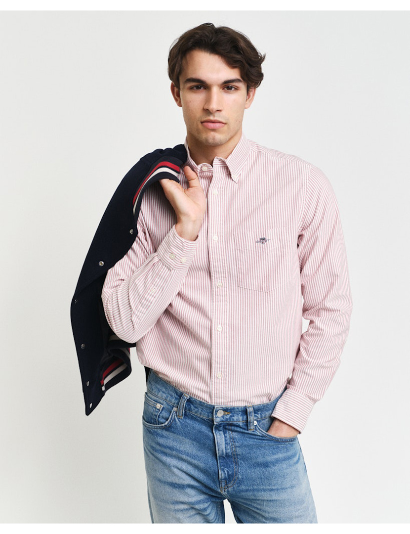 Camisa de manga comprida clássica oxford riscas Vermelho