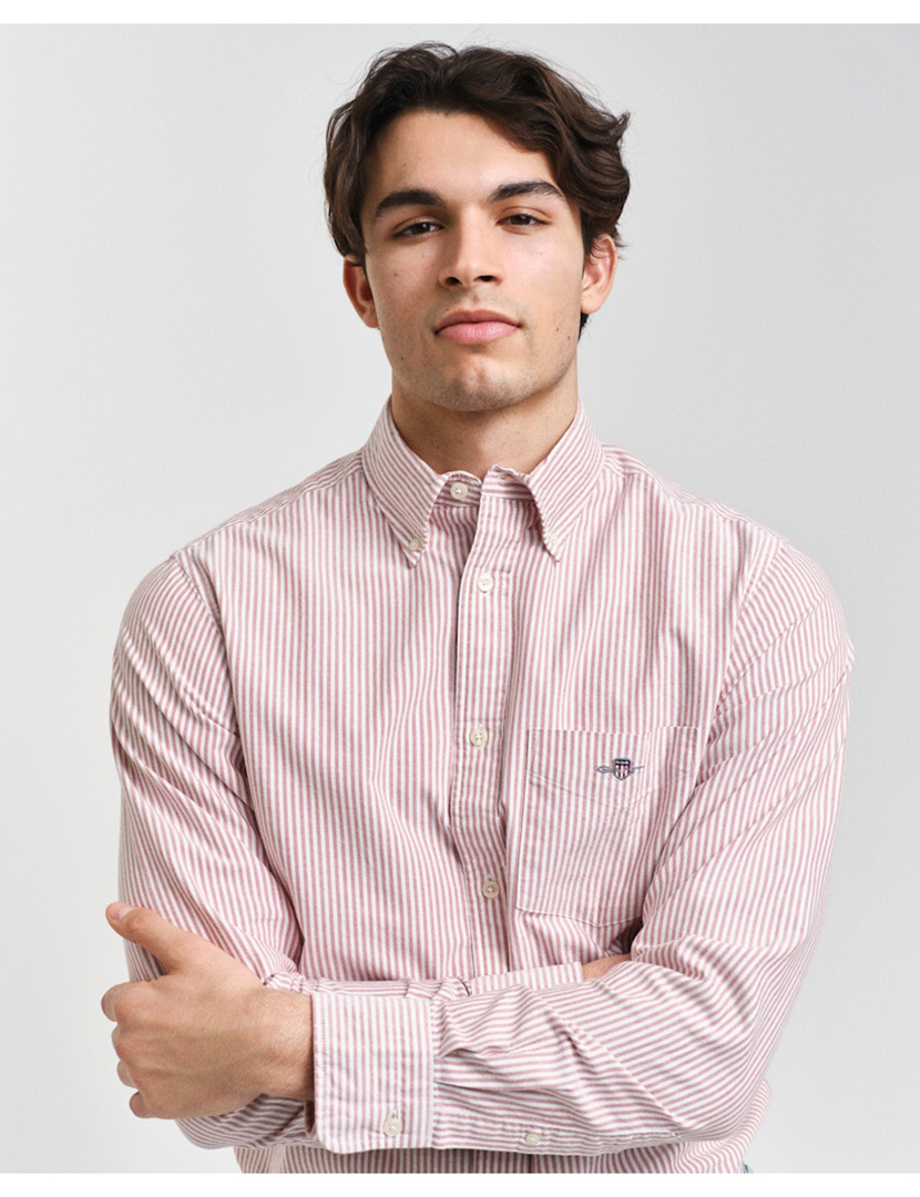 Camisa de manga comprida clássica oxford riscas Vermelho