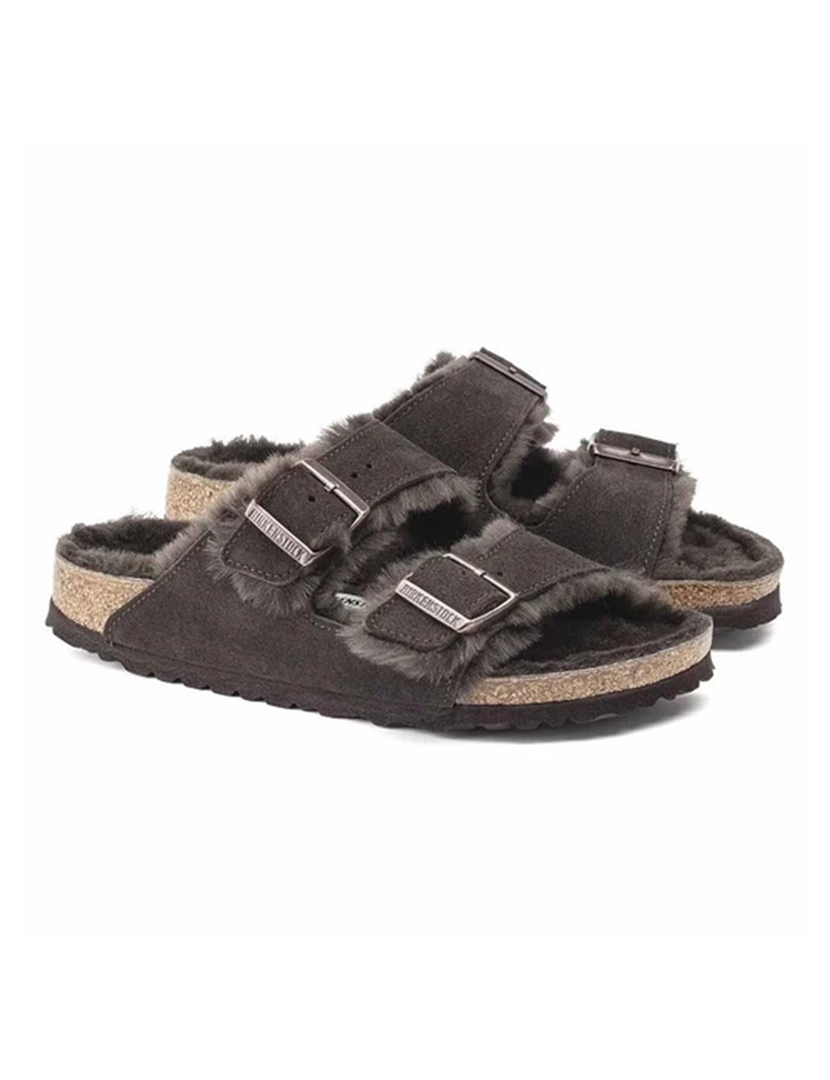 Sandálias Arizona Shearling Suede Mocca Estreito