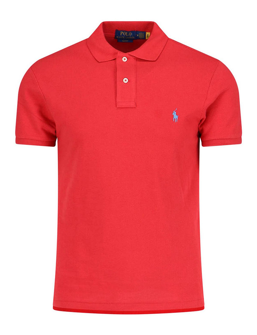 Pólo Slim Fit Vermelho Logotipo Azul