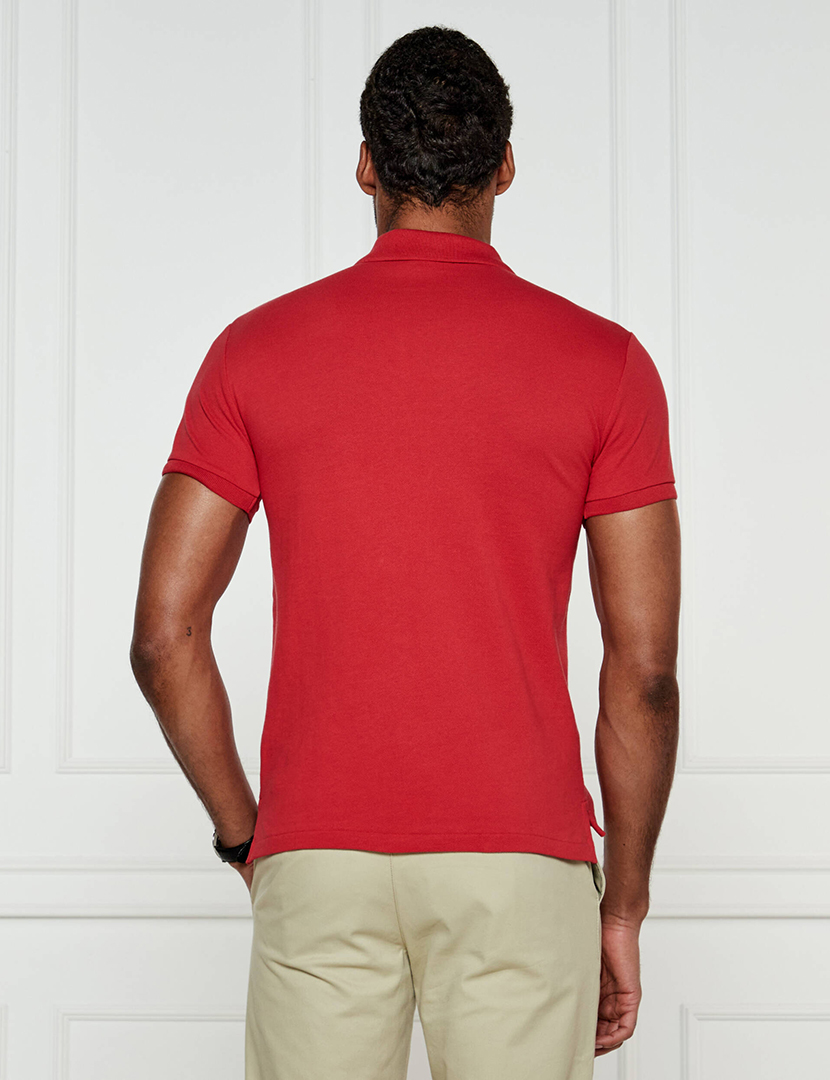Pólo Slim Fit Vermelho Logotipo Azul
