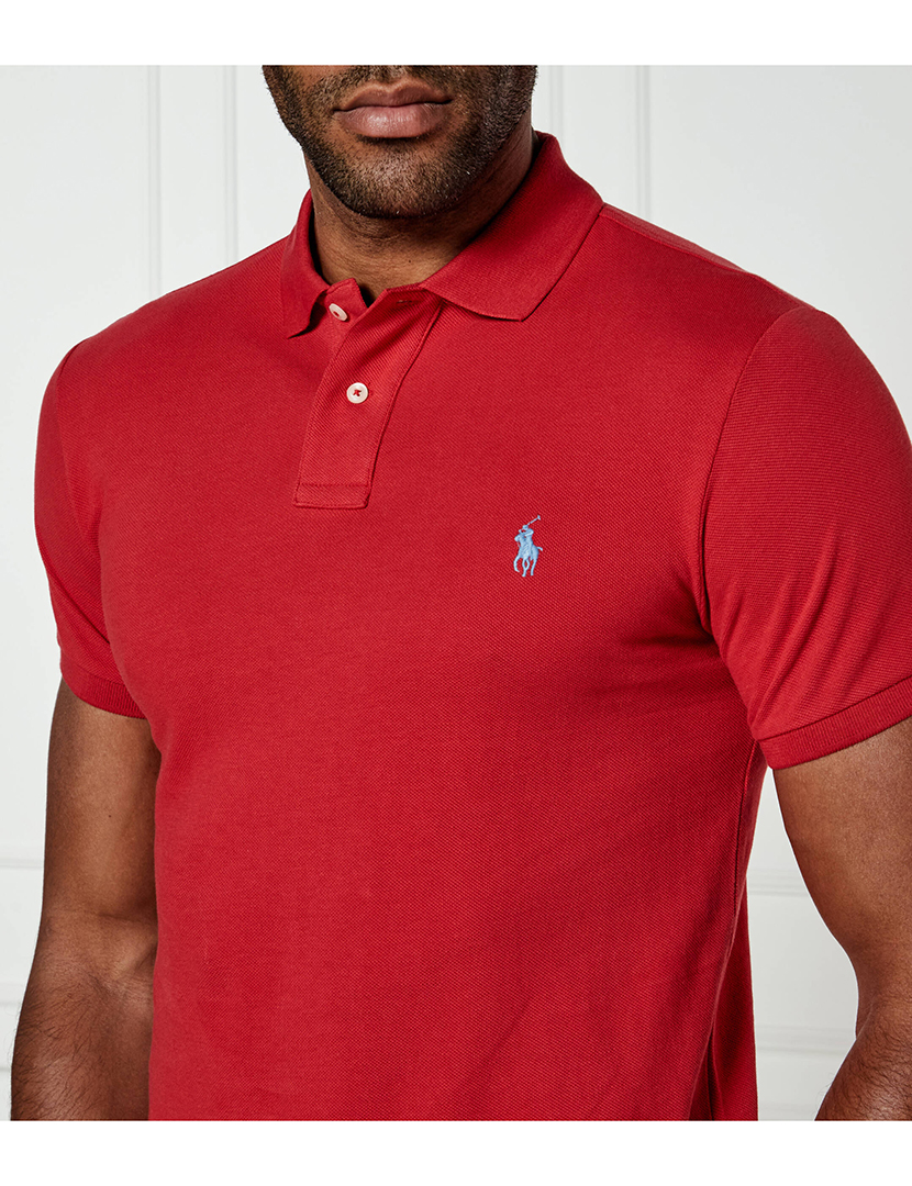 Pólo Slim Fit Vermelho Logotipo Azul