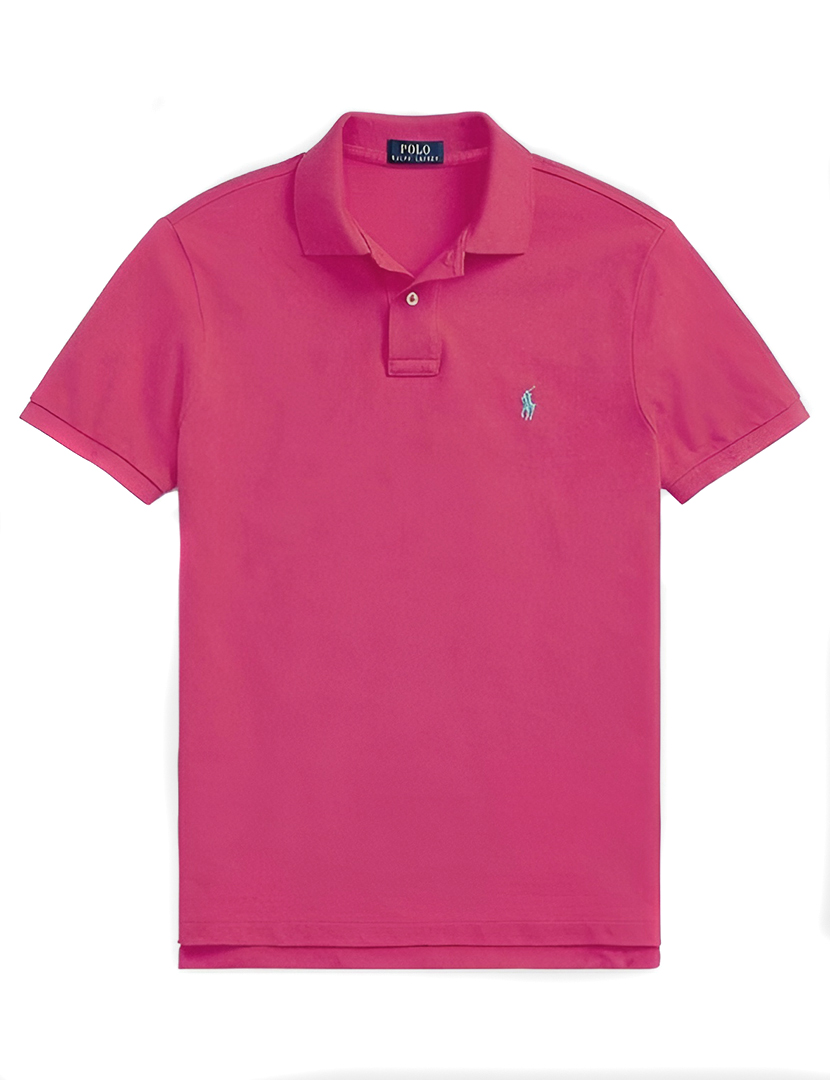 Pólo Slim Fit Fúcsia Logotipo Azul