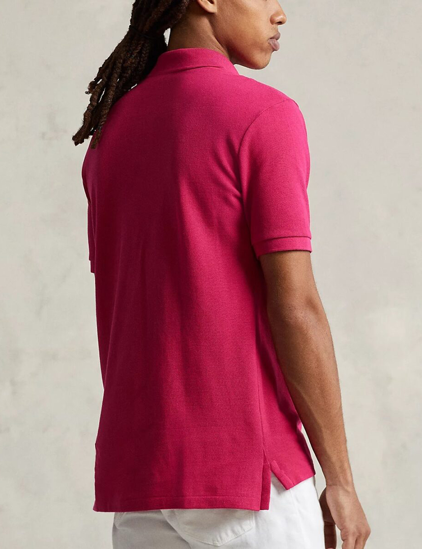 Pólo Slim Fit Fúcsia Logotipo Azul