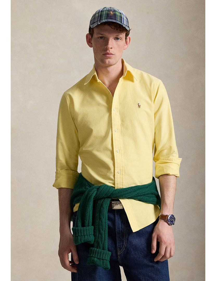 Camisa Costum Fit Amarelo Logotipo Castanho