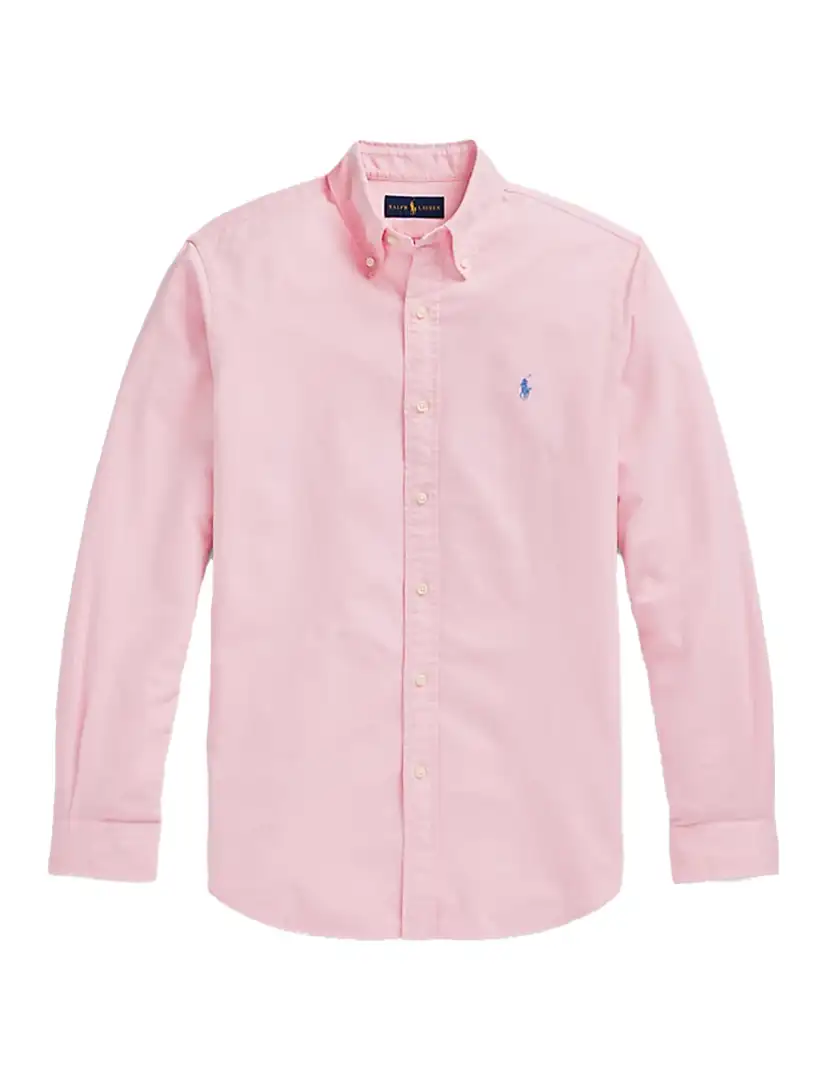 Camisa Custom Fit Rosa Logotipo Azul