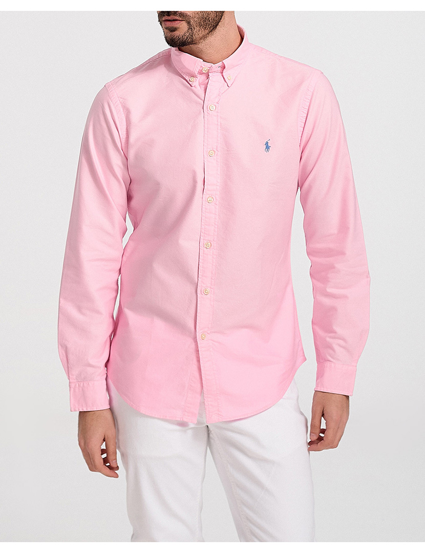 Camisa Custom Fit Rosa Logotipo Azul