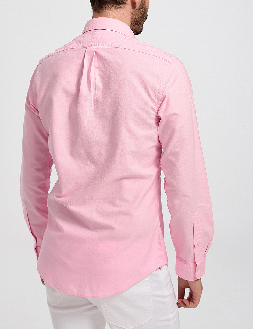 Camisa Custom Fit Rosa Logotipo Azul