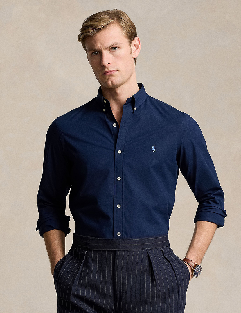 Camisa Costum Fit Azul Marinho Logotipo Azul Claro