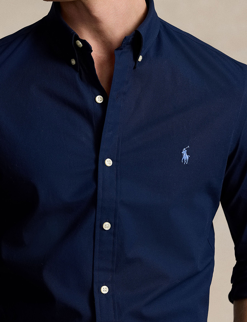 Camisa Costum Fit Azul Marinho Logotipo Azul Claro