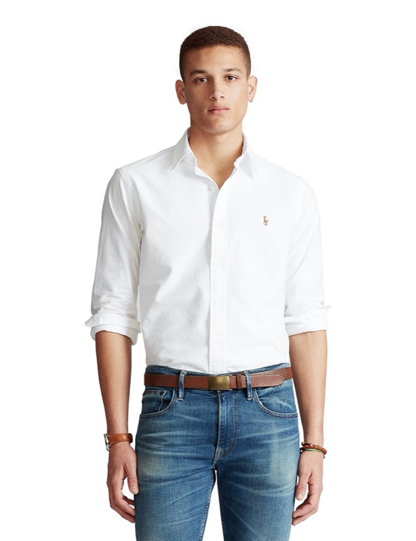 Camisa Custom Fit Branco Logotipo Castanho