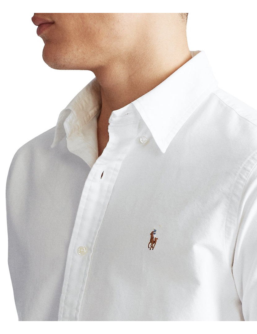 Camisa Custom Fit Branco Logotipo Castanho