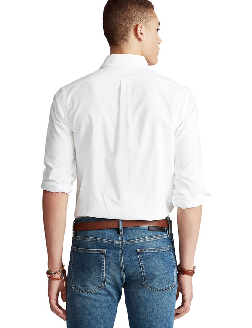 Camisa Custom Fit Branco Logotipo Castanho