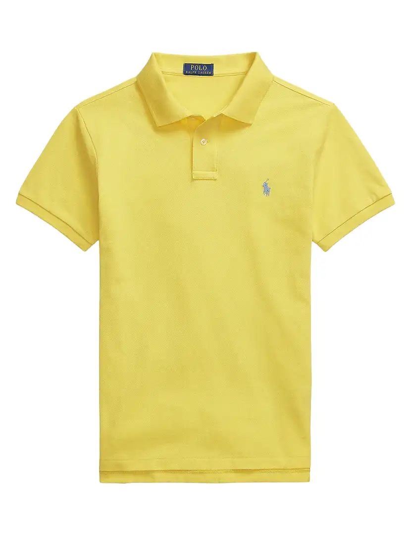 Pólo Slim Fit Amarelo Logotipo Azul
