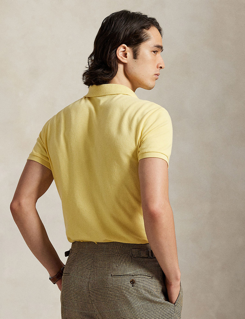 Pólo Slim Fit Amarelo Logotipo Azul