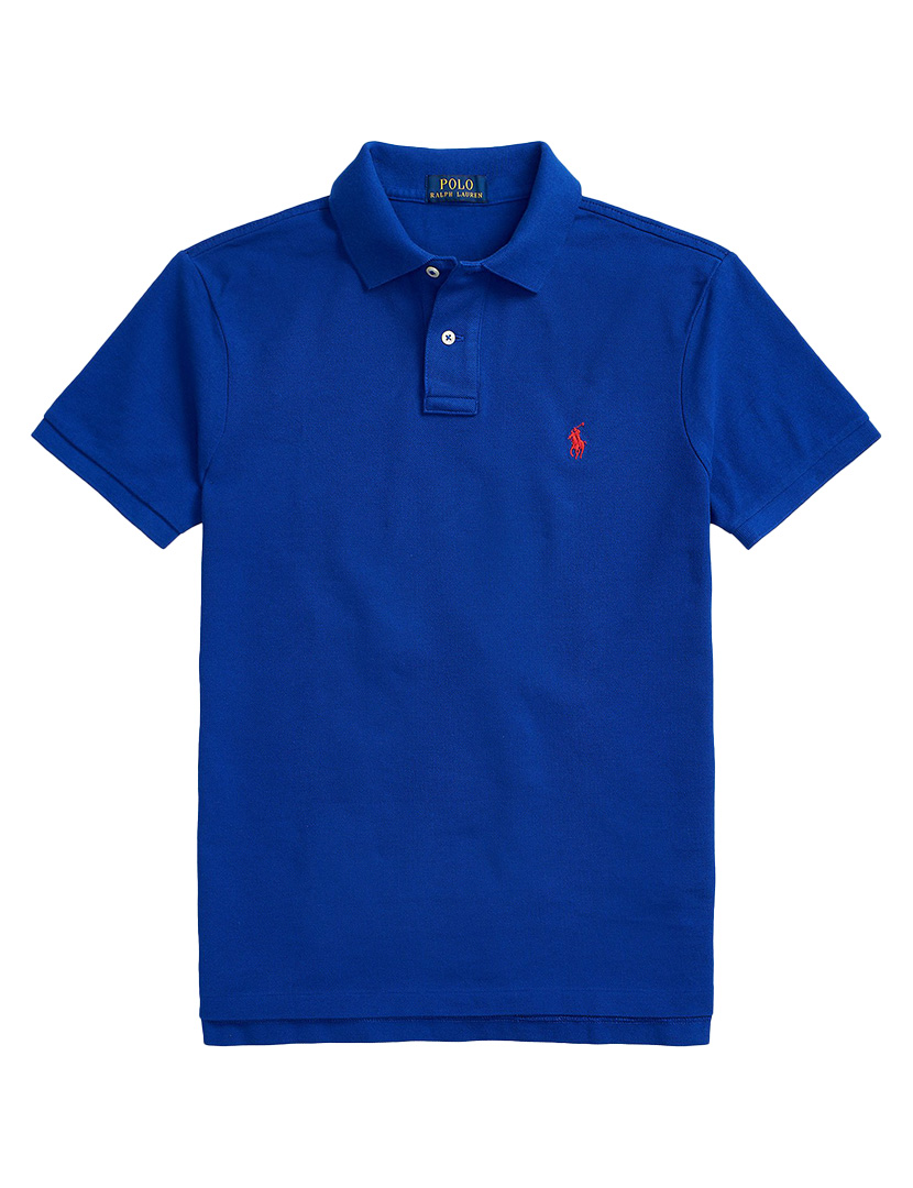 Pólo Slim Fit Azul Logotipo Vermelho