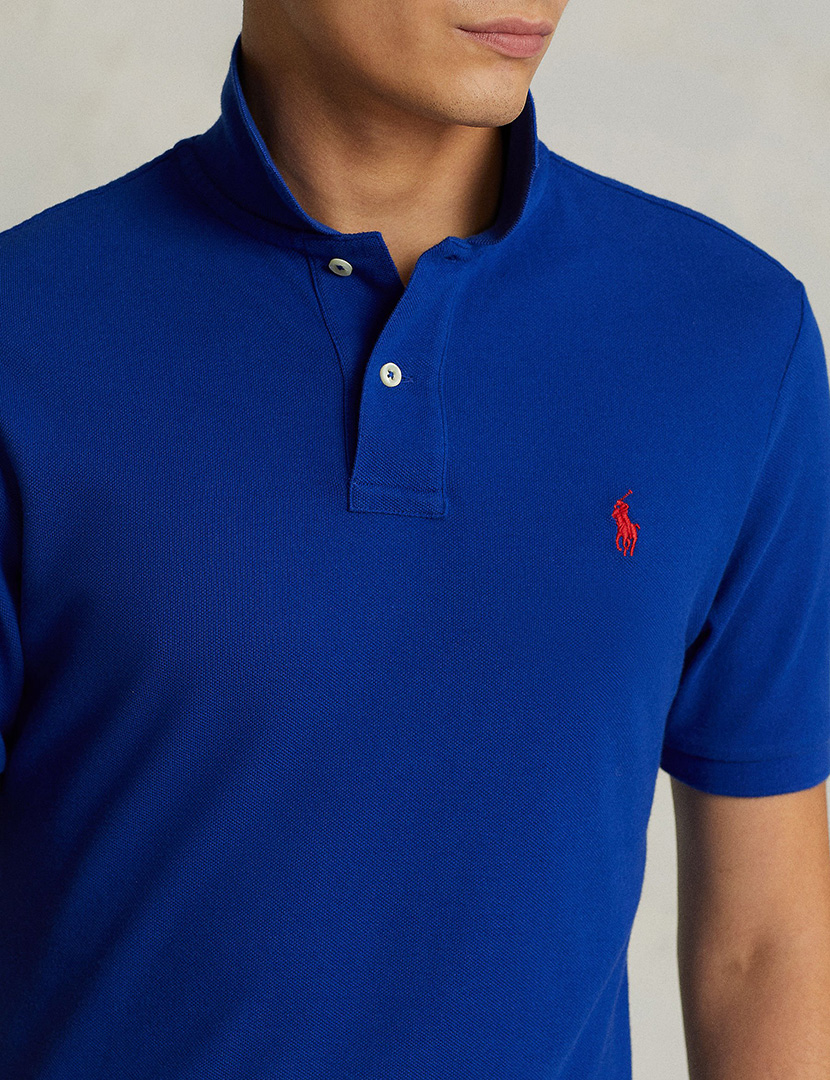 Slim Fit Blue Polo Red Logo