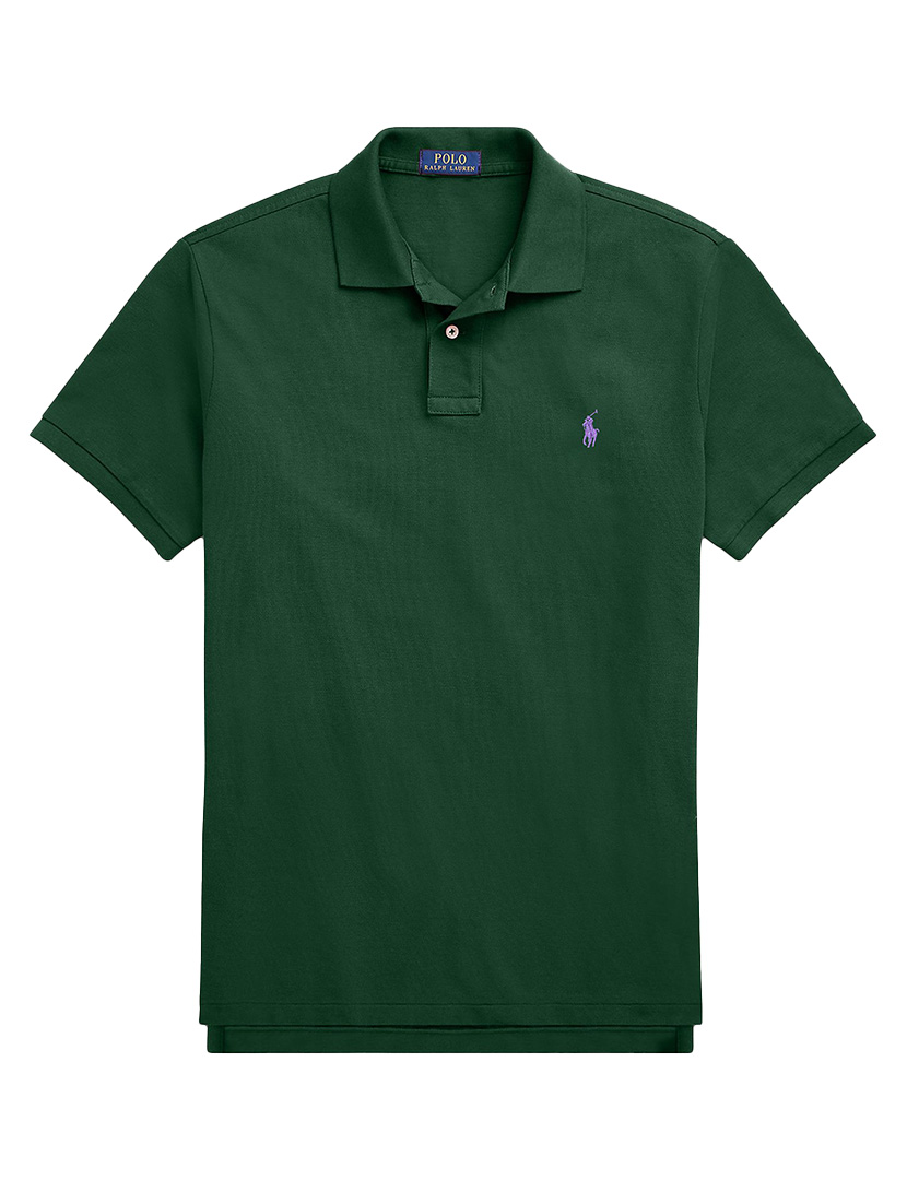Pólo Sim Fit Verde Logotipo Roxo