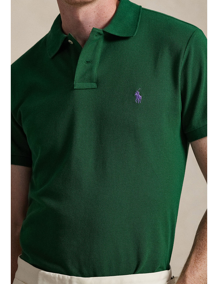 Pólo Sim Fit Verde Logotipo Roxo