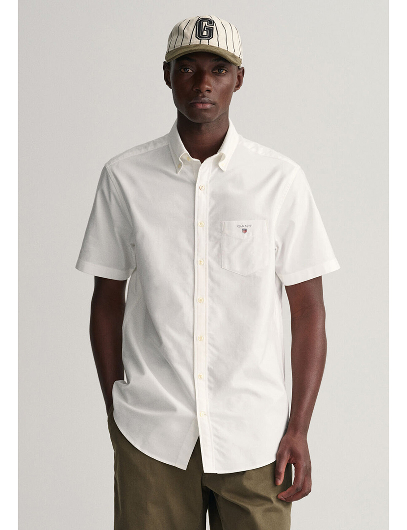 Short Sleeve Regular Poplin Shield White Shirt