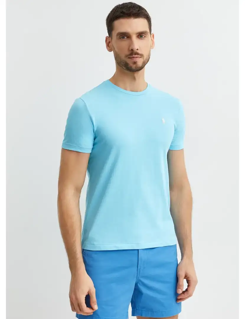 T-Shirt Slim Fit Azul Celeste Logotipo Branco